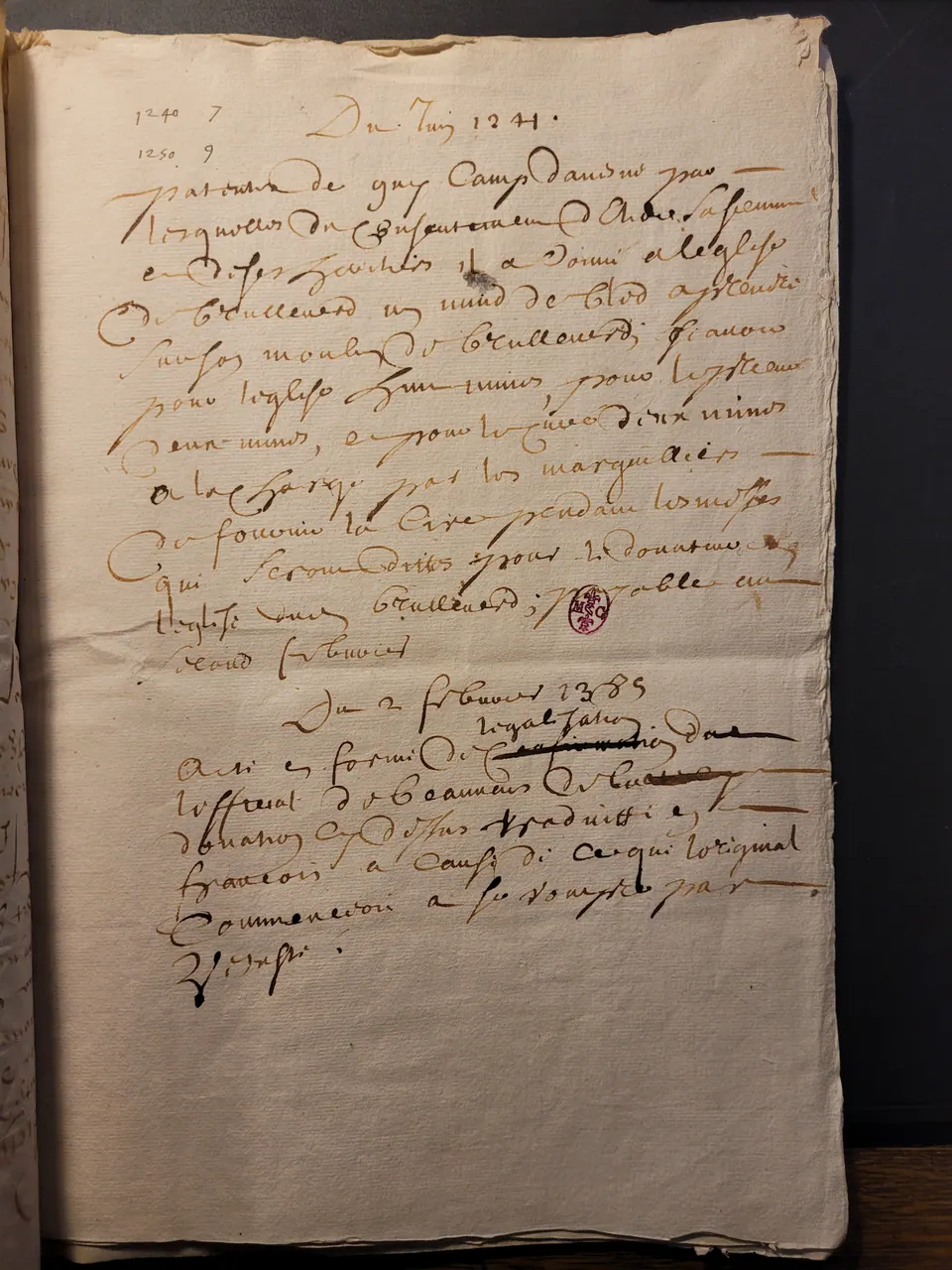 Document relatif au moulin de Breuil-le-Vert daté de 1241